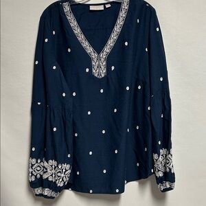Elegant Navy Women's Blouse with Embroidery belle by Kim gravel boho 1X